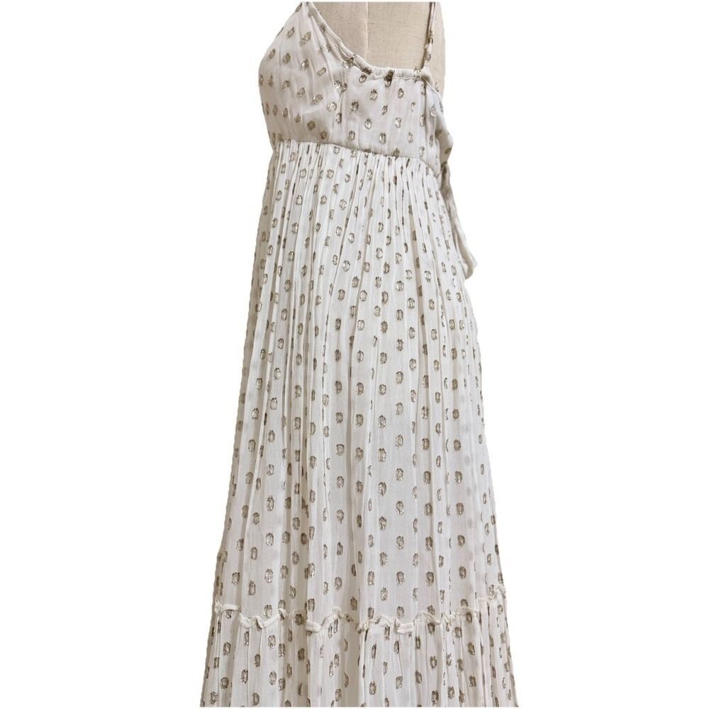 Lulu Saint Tropez Maxi Dress White Gold Metallic Fil Coupe Polka Dots Women's Xs — image 4 of 8